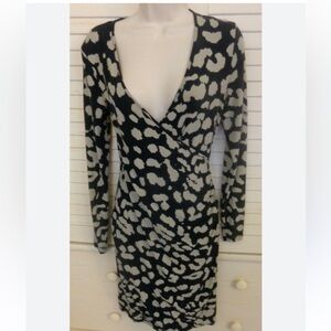 Banana Republic Black/Tan "Stretch"Surplice Wrap Look Dress Long Sleeves S